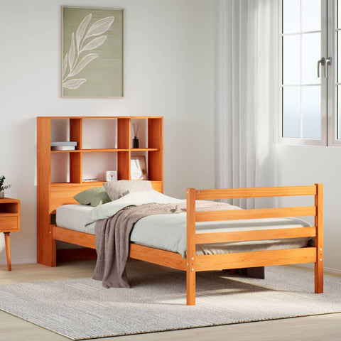 ZNTS Bookcase Bed without Mattress Wax Brown 100x200 cm Solid Wood 3321915