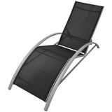 Sun Lounger Black Powder-Coated Aluminium Adjustable Foldable 42160