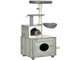 Enclosed Cat Litter Box with Cat House, Cat Bed, Scratching Posts, Platforms, for Indoor Cats - Grey T3398P349988