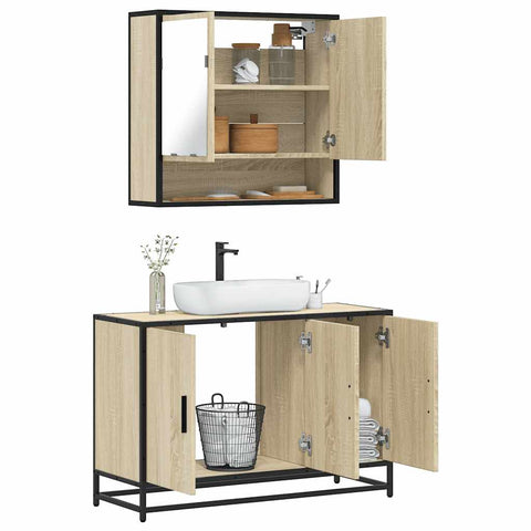 ZNTS 2 Piece Bathroom Furniture Set Sonoma Oak Engineered Wood 3300921