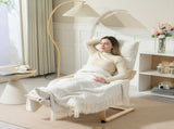 Curved Wooden Accent Chair, with Adjustable Footrest - Cream White T3398P344220