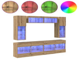 TV Wall Cabinet Set with LED 6 pcs Artisan Oak Engineered Wood 3402996