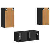 TV Cabinet Set Wall-mounted 2 pcs Black Engineered Wood 3408962