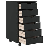 Rolling Cabinet with Drawers MOSS Black Solid Wood Pine 4015782