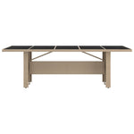 Garden Table with Glass Top Beige Poly Rattan&Tempered Glass 319557
