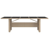 Garden Table with Glass Top Beige Poly Rattan&Tempered Glass 319557