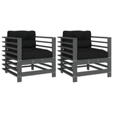 Garden Chairs with Cushions 2 pcs Grey Solid Wood Pine 825676