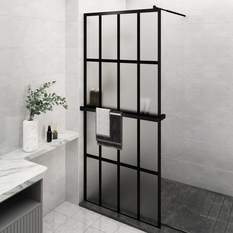 ZNTS Walk-in Shower Wall with Shelf Black 100x195 cm ESG Glass&Aluminium 3185469