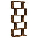 Room Divider Bookcase 5-Tier Smoked Oak 70x24x161 cm Engineered Wood 858097