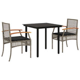 3 Piece Garden Dining Set with Cushions Grey Poly Rattan 3213617