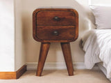 Solid Wood Extra Mini Curved Chestnut Bedside, 2 Drawers, Dark Brown B2743P403497