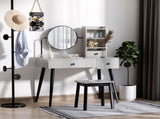 Dressing Table Set with Mirror and Stool, Vanity Makeup Table with 3 Drawers and Open Shelves for T3398P378736