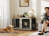 Indoor Dog Crate Furniture End Table with Soft Washable Cushion, Lockable Front Door, for Large Dogs T3398P376378