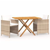 3 Piece Garden Dining Set with Cushions Beige 3094300