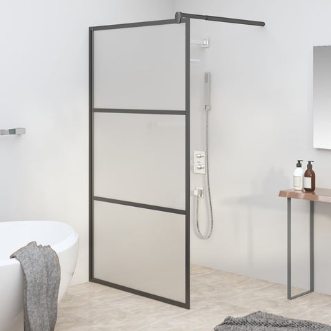 Walk-in Shower Wall 115x195 cm Frosted ESG Glass Black 151879