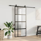 Sliding Door with Hardware Set Black 90x205 cm Tempered Glass 3375979