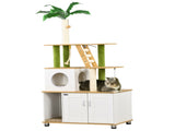 2-in-1 Hidden Cat Litter Box, Green Leaf Cat Tree, with House, Ladder, Scratching Posts, Platforms, T3398P349990
