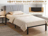 3FT Single Bed Frame with Upholstered Headboard and Underbed Storage, Black and Light Grey T3398P548762
