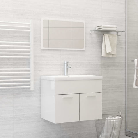 ZNTS 2 Piece Bathroom Furniture Set High Gloss White Engineered Wood 804788