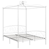 284473 Canopy Bed Frame without Mattress White Metal 180x200 cm Super King