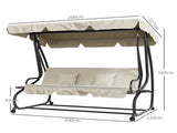 Three-Person garden Swing Chair, with Adjustable Canopy - Cream White T3398P318760