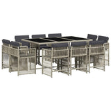 11 Piece Garden Dining Set with Cushions Light Grey Poly Rattan 3211751