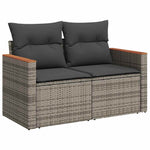 ZNTS 9 Piece Garden Sofa Set with Cushions Grey Poly Rattan Acacia 3327469