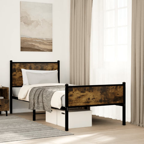 Metal Bed Frame without Mattress Smoked Oak 75x190 cm Small Single 4007840