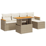6 Piece Garden Sofa Set with Cushions Beige Poly Rattan Acacia 3327474