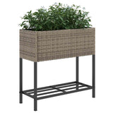 Garden Planter with Shelf Grey Poly Rattan 366389