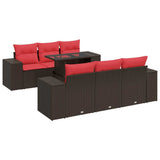 7 Piece Garden Sofa Set with Cushions Brown Poly Rattan Acacia 3326745