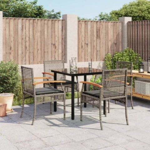 ZNTS 5 Piece Garden Dining Set with Cushions Grey Poly Rattan 3213618