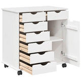 Rolling Cabinet White 63.5 x 39 x 65.5 cm Solid Pine Wood 42028377