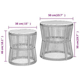 ZNTS Garden Side Tables 2 pcs with Wooden Top Grey Poly Rattan 366292