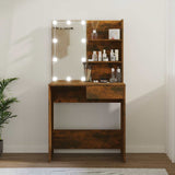 Dressing Table with LED Smoked Oak 74.5x40x141 cm 820481