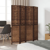 Room Divider 4 Panels Dark Brown Solid Wood Paulownia 358706