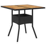 Garden Table with Acacia Wood Top Black 80x80x75 cm Poly Rattan 365519