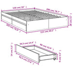 Bed Frame with Drawers without Mattress Black 150x200 cm King Size 3280651
