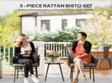 3-Piece Rattan Bistro Set, Garden Table and Chairs with 4 Cushions, Patio Rattan Conversation T3398P553416
