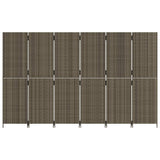 Room Divider 6 Panels Grey Poly Rattan 365354