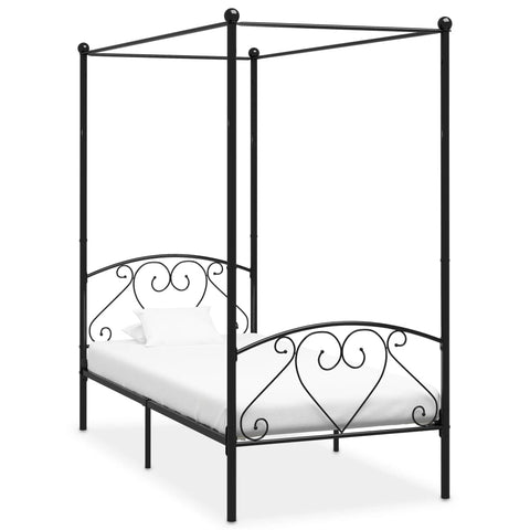 284433 Canopy Bed Frame without Mattress Black Metal 90x200 cm