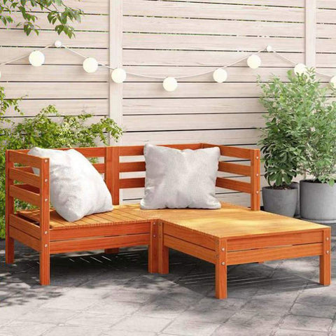 Garden Sofa 2-Seater with Footstool Wax Brown Solid Wood Pine 838023