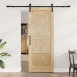 Sliding Door Natural and Black 78 x 202 cm Solid Pine Wood 3333190