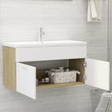 Sink Cabinet with Built-in Basin White and Sonoma Oak Engineered Wood 3071293