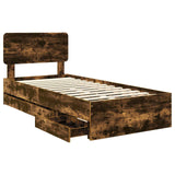 Bed Frame with Drawer Smoked Oak 100 x 200 cm Engineered Wood 3412217
