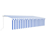 ZNTS Manual Retractable Awning with Blind&LED 6x3m Blue&White 3069361