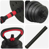 4-in-1 Dumbbell Barbell Kettlebell Set 30 kg Black and Red 42023469