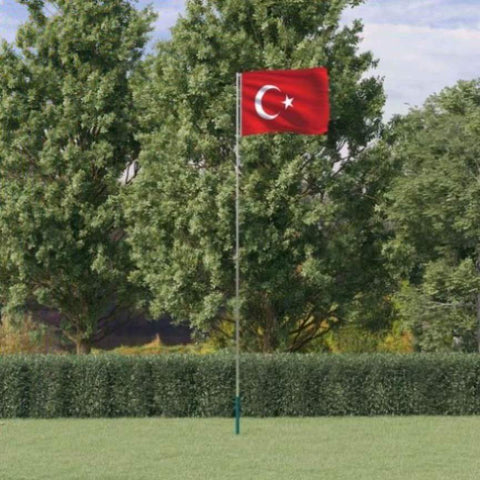 Turkey Flag and Pole 5.55 m Aluminium 3147145
