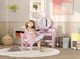 Kids Dressing Table Set Kids Make up Table with Stool and Mirror, Storage Drawers, Gift for Aged 3-8 T3398P379024