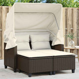 Garden Sofa 2-Seater with Canopy and Stools Brown Poly Rattan 365782